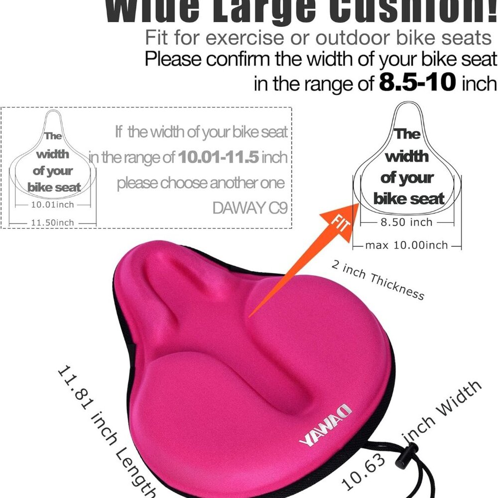 DAWAY Comfortable Bike Seat Cover Silicone Gel & Memory Foam Padded Bike Seat XL - Picture 2 of 7